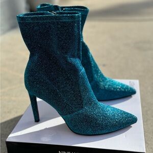 Nine West Women's Glittery Teal Ankle Boots